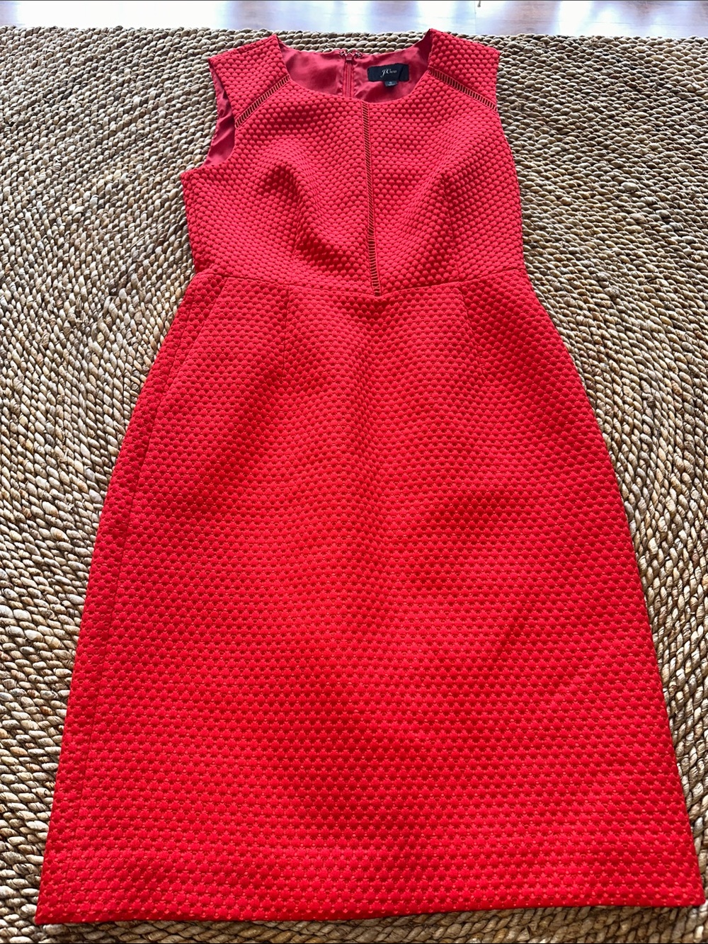 J. Crew Red Textured Sleeveless Midi Sheath Dress